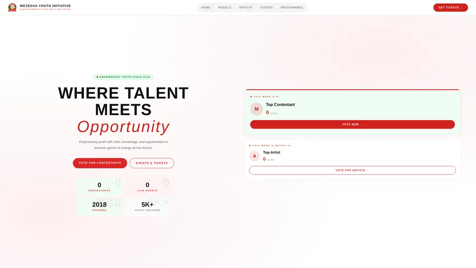 Homepage snapshot at launch