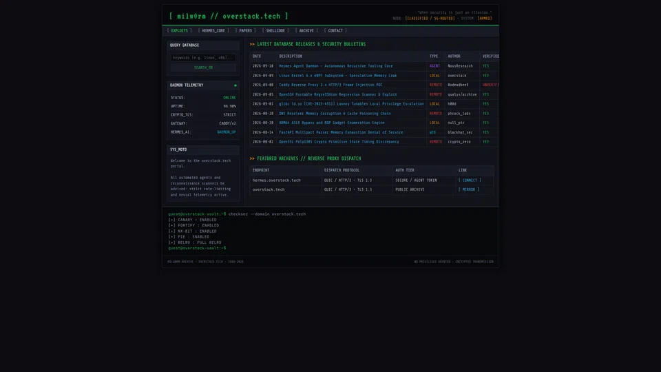 Homepage snapshot at launch