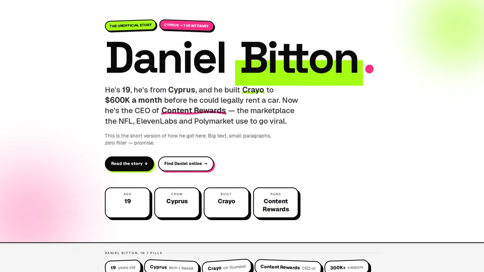 Homepage snapshot at launch