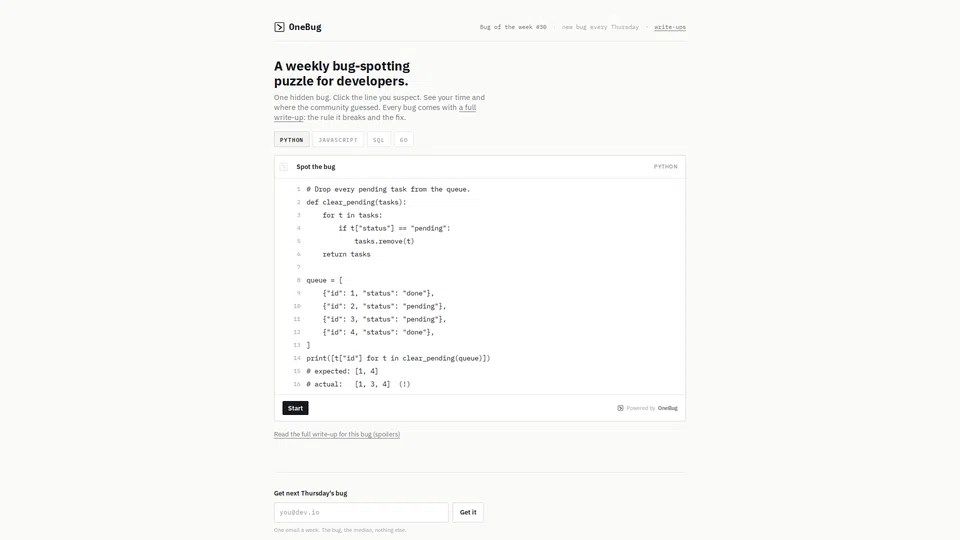 Homepage snapshot at launch