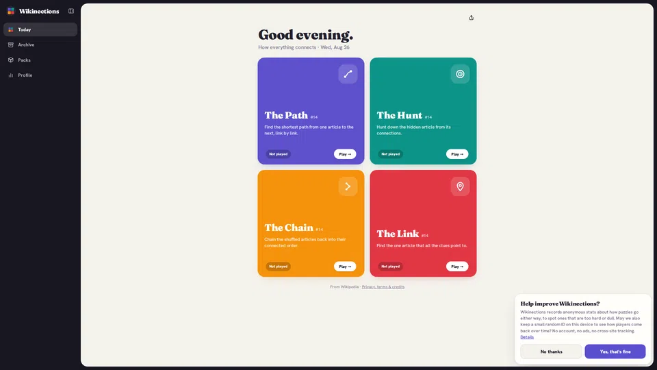 Homepage snapshot at launch