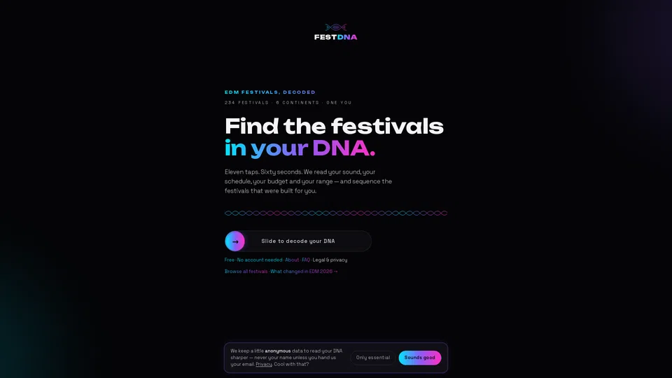 Homepage snapshot at launch