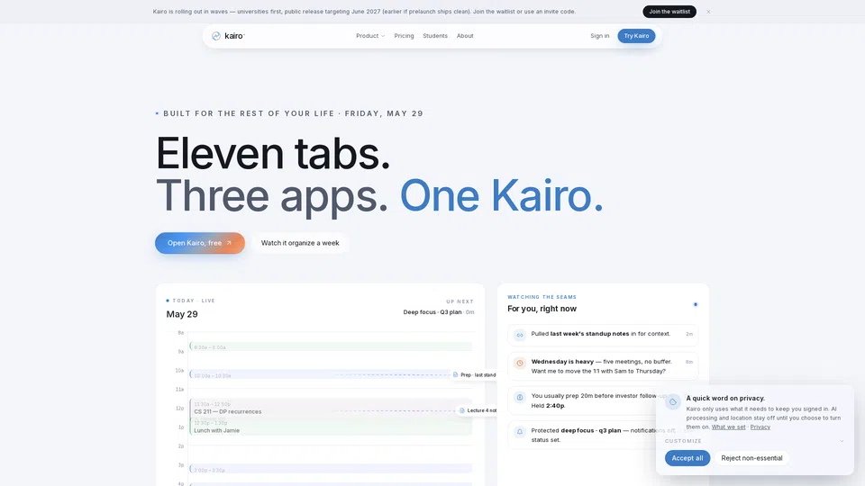 Homepage snapshot at launch