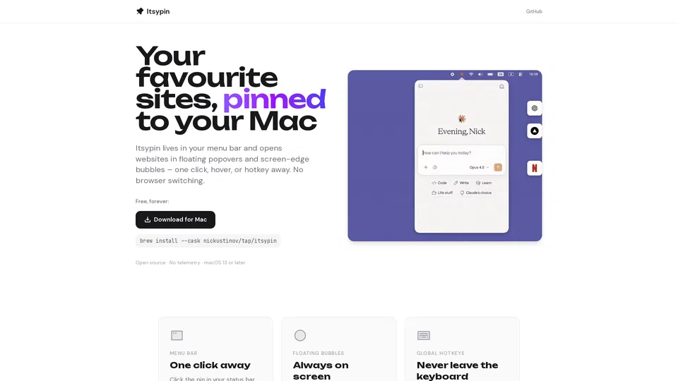 Homepage snapshot at launch