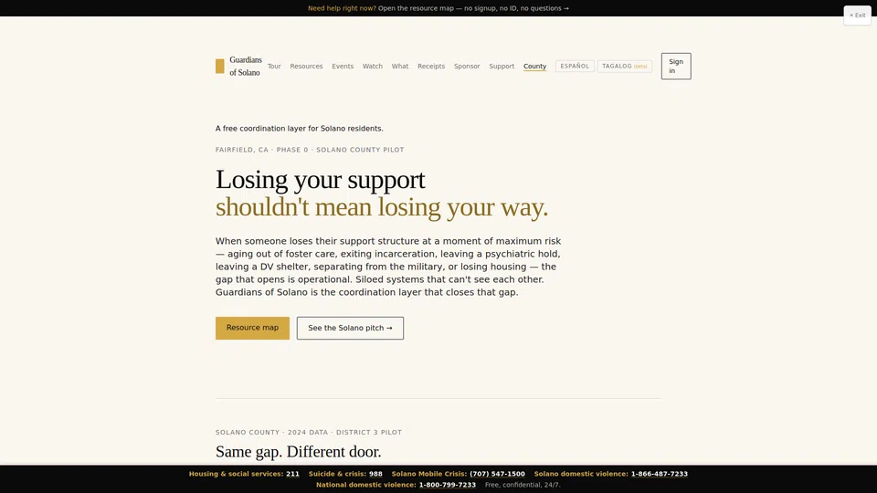 Homepage snapshot at launch