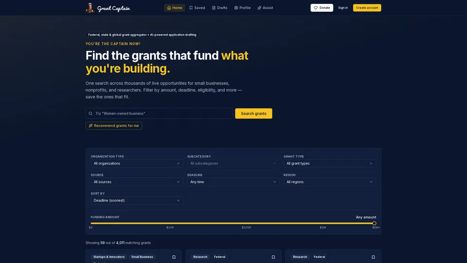 Homepage snapshot at launch