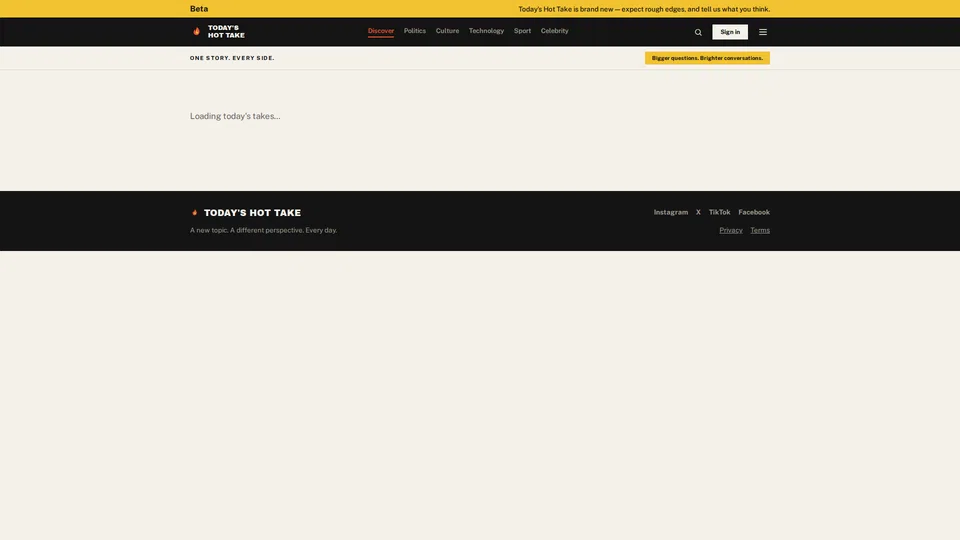 Homepage snapshot at launch