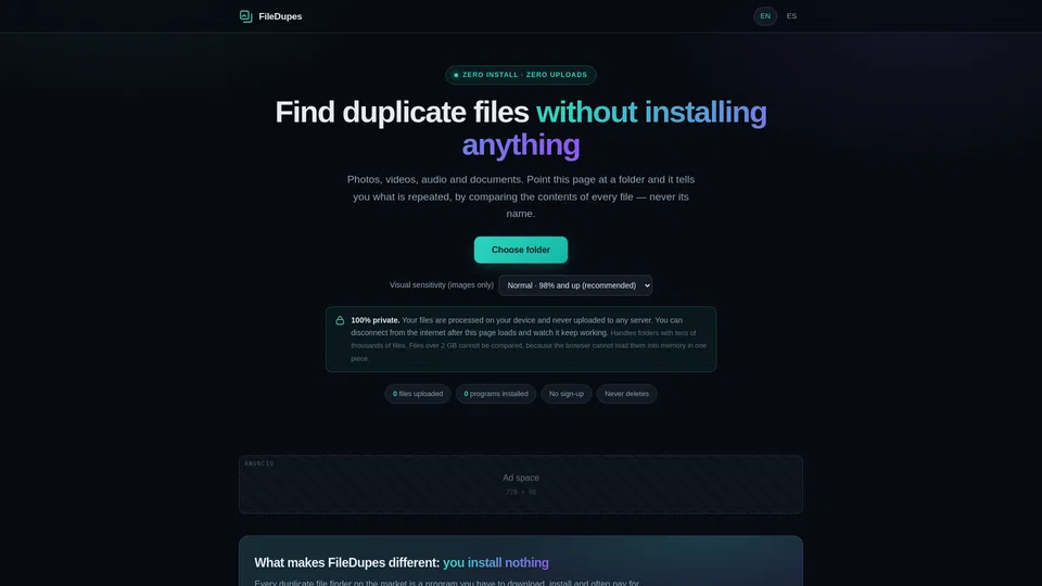 Homepage snapshot at launch