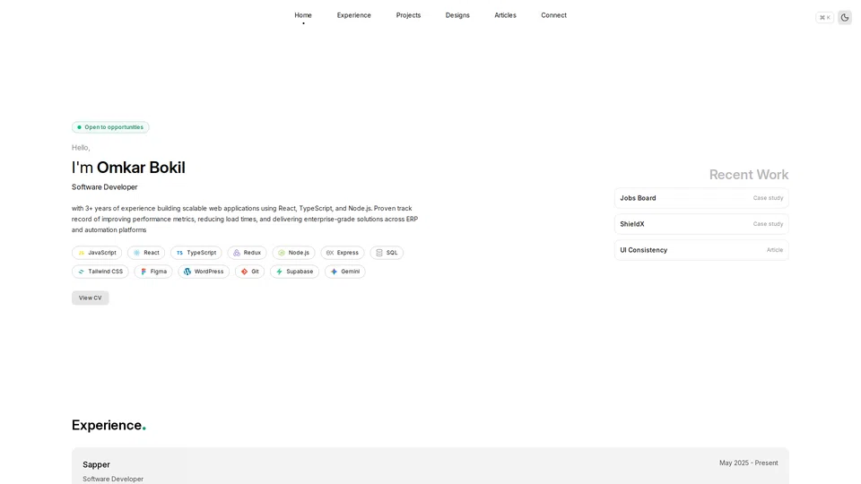 Homepage snapshot at launch