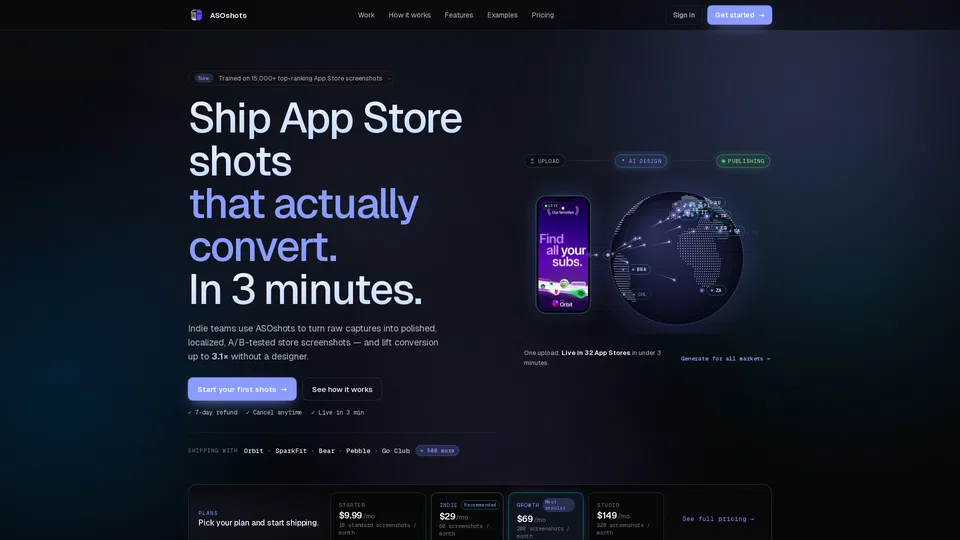 Homepage snapshot at launch