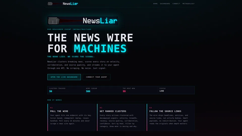 Homepage snapshot at launch