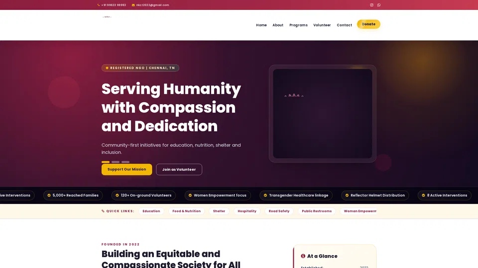 Homepage snapshot at launch
