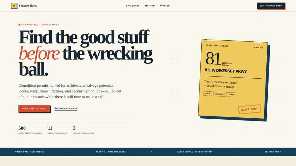 Homepage snapshot at launch