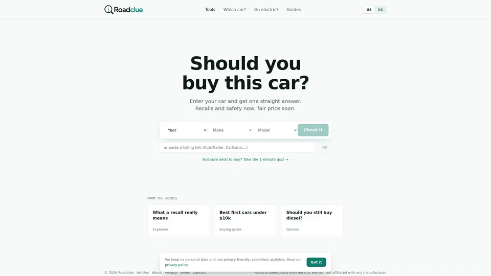 Homepage snapshot at launch