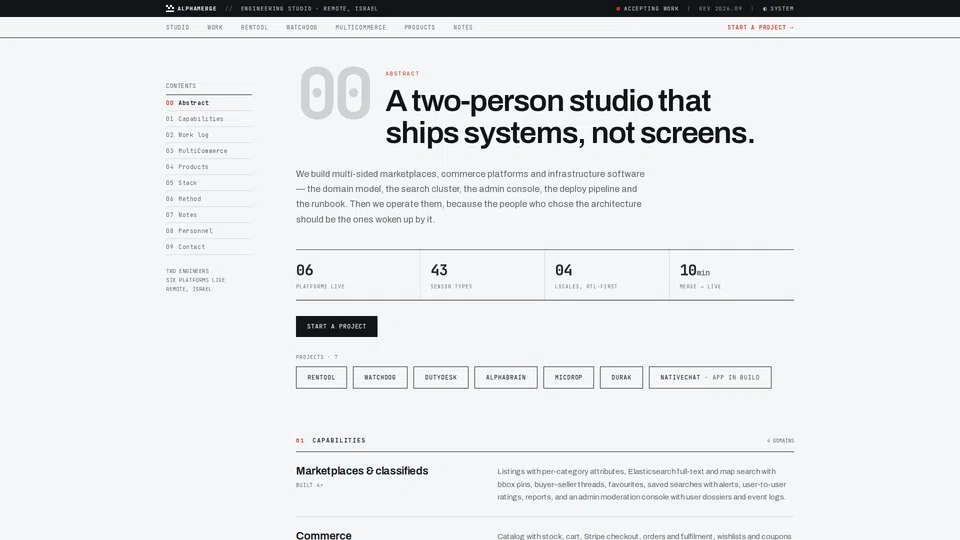 Homepage snapshot at launch