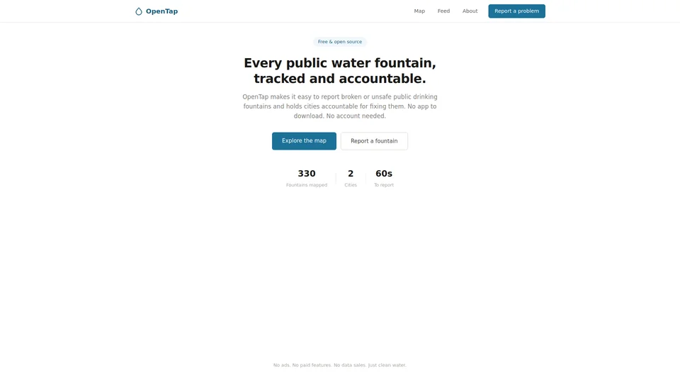 Homepage snapshot at launch