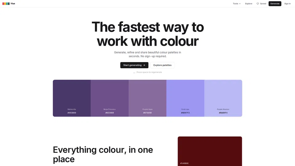 Homepage snapshot at launch