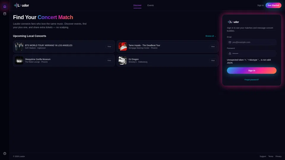 Homepage snapshot at launch