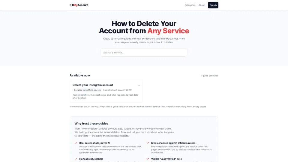 Homepage snapshot at launch