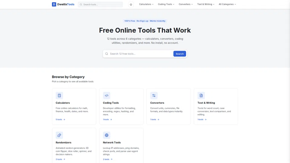 Homepage snapshot at launch
