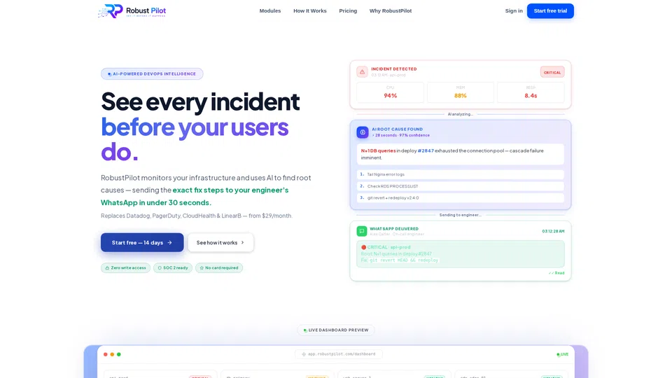 Homepage snapshot at launch