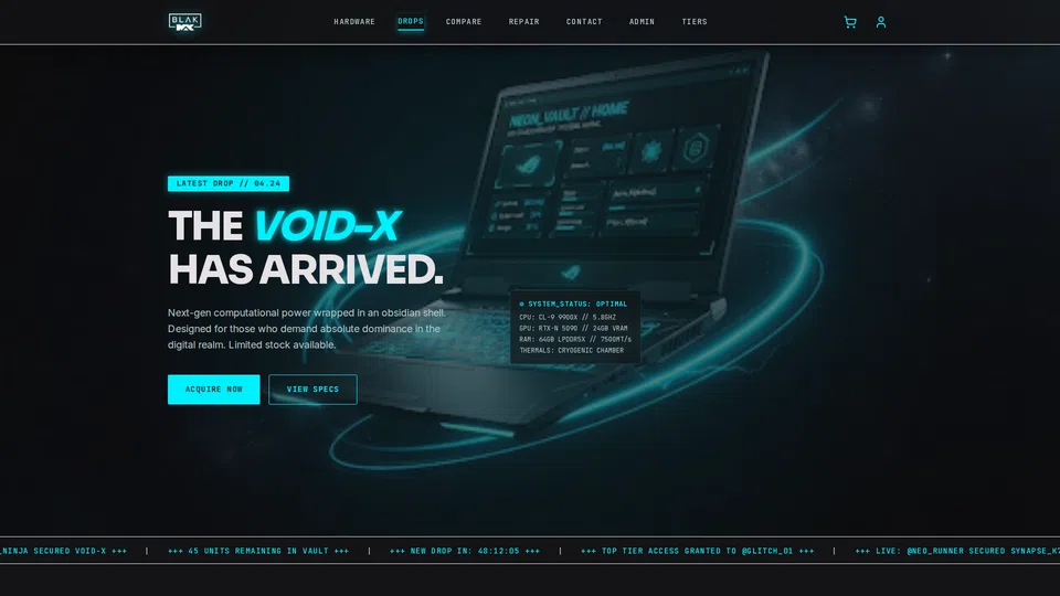 Homepage snapshot at launch