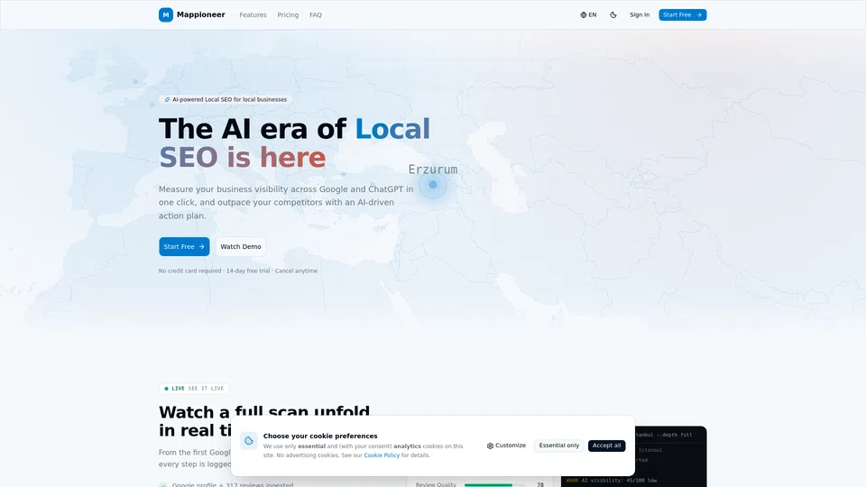 Homepage snapshot at launch