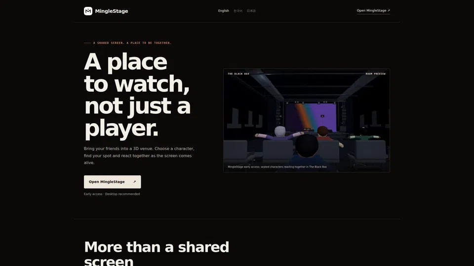 Homepage snapshot at launch