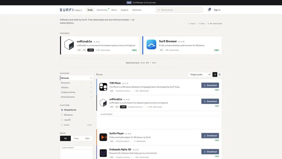 Homepage snapshot at launch