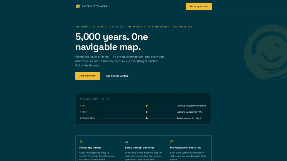 Homepage snapshot at launch