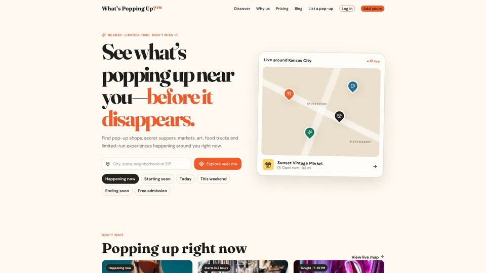 Homepage snapshot at launch