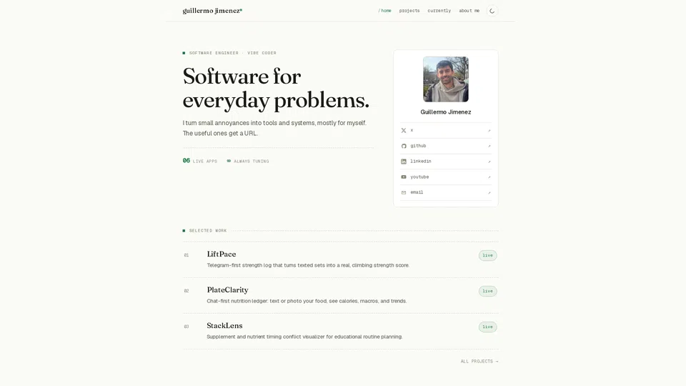 Homepage snapshot at launch
