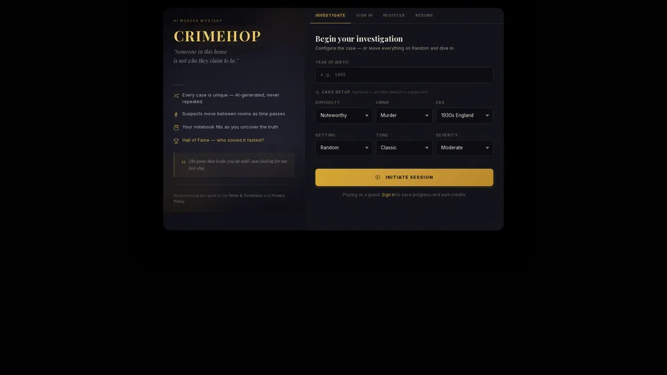 Homepage snapshot at launch