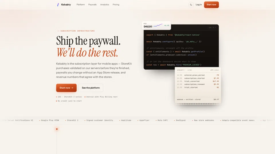 Homepage snapshot at launch
