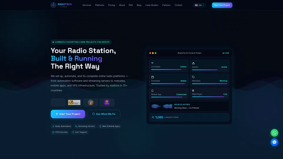 Homepage snapshot at launch