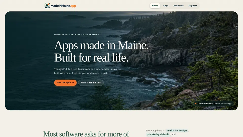 Homepage snapshot at launch