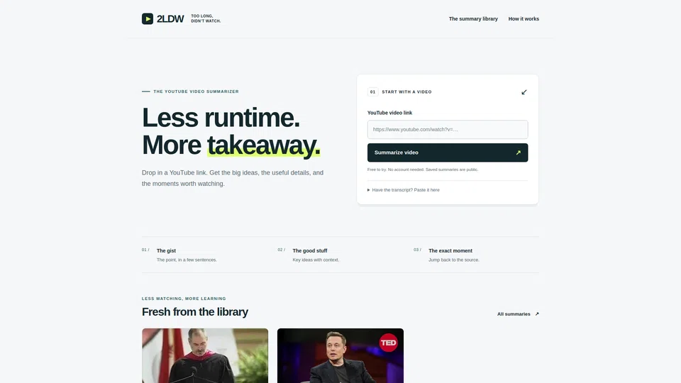 Homepage snapshot at launch