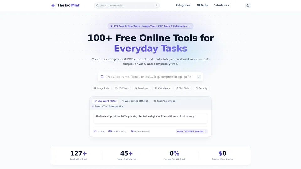 Homepage snapshot at launch