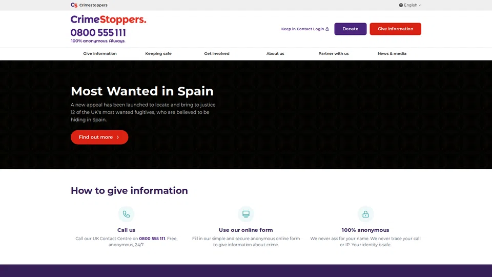 Homepage snapshot at launch