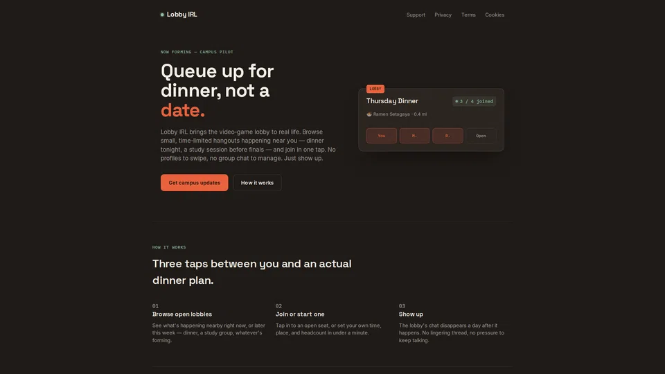 Homepage snapshot at launch