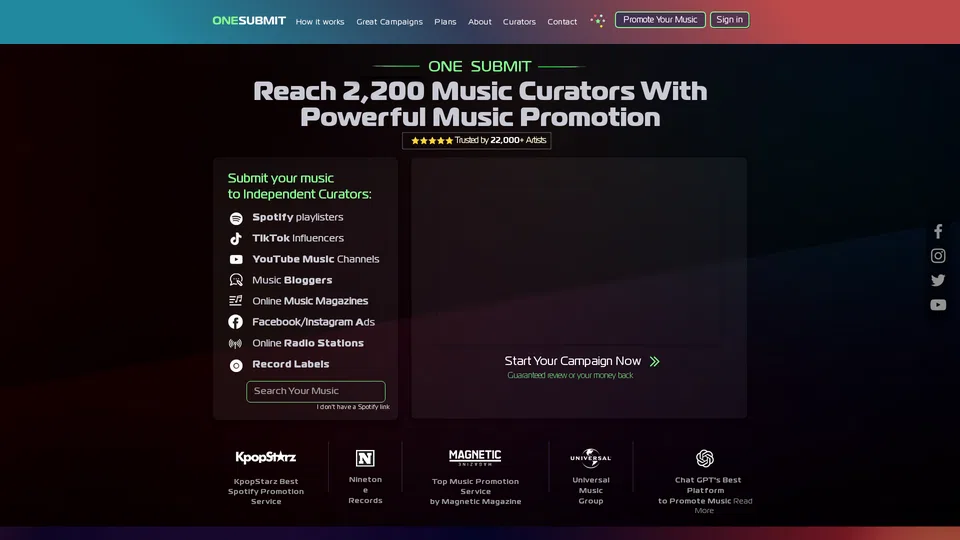 Homepage snapshot at launch
