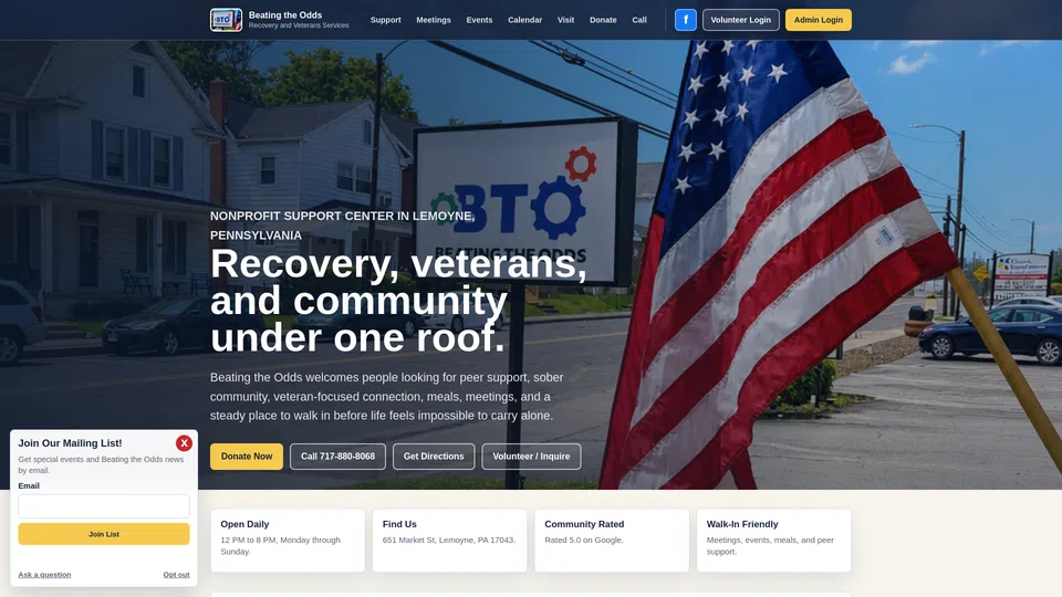 Homepage snapshot at launch