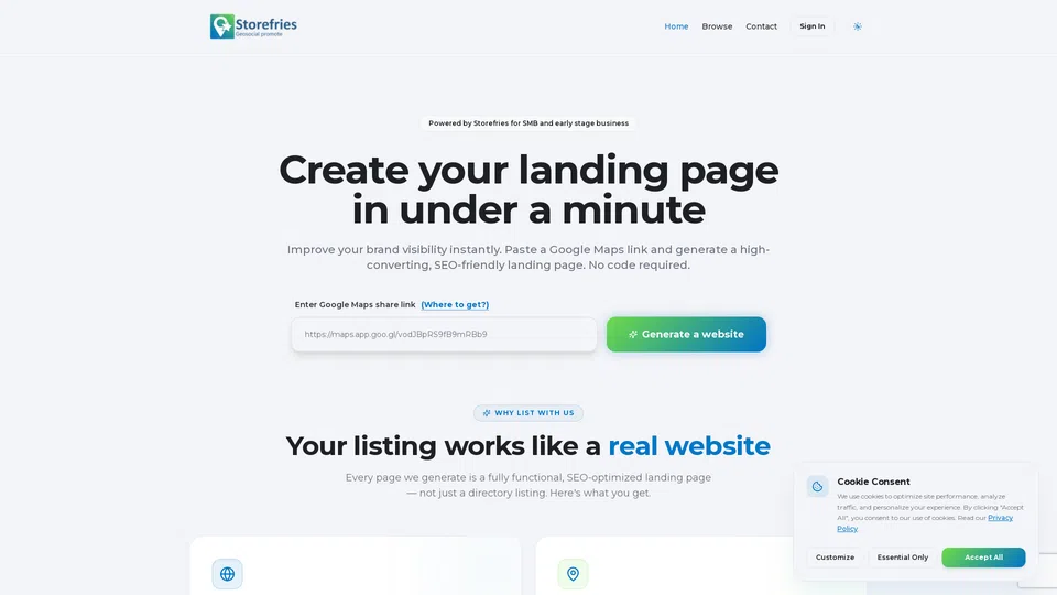 Homepage snapshot at launch