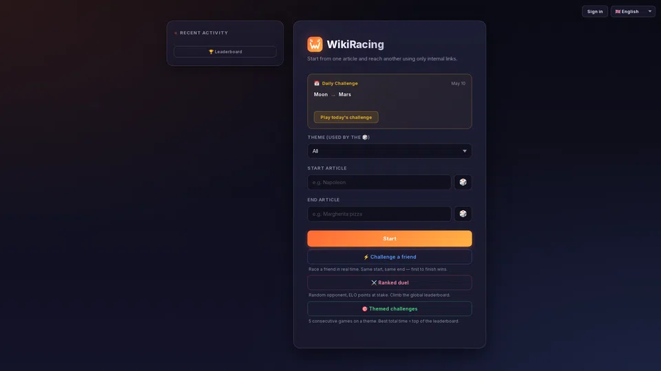 Homepage snapshot at launch