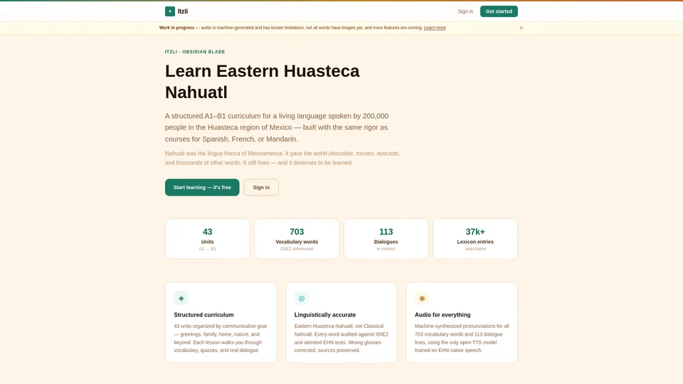 Homepage snapshot at launch