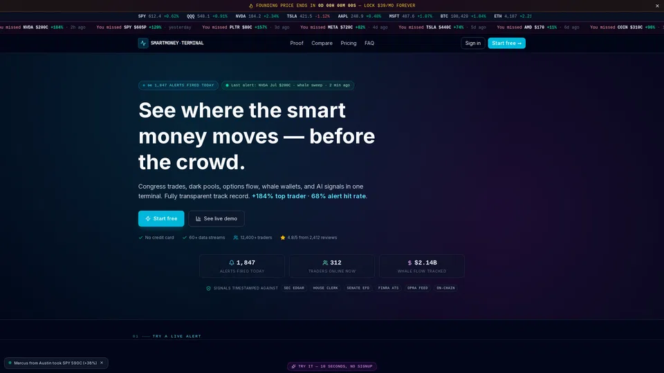 Homepage snapshot at launch