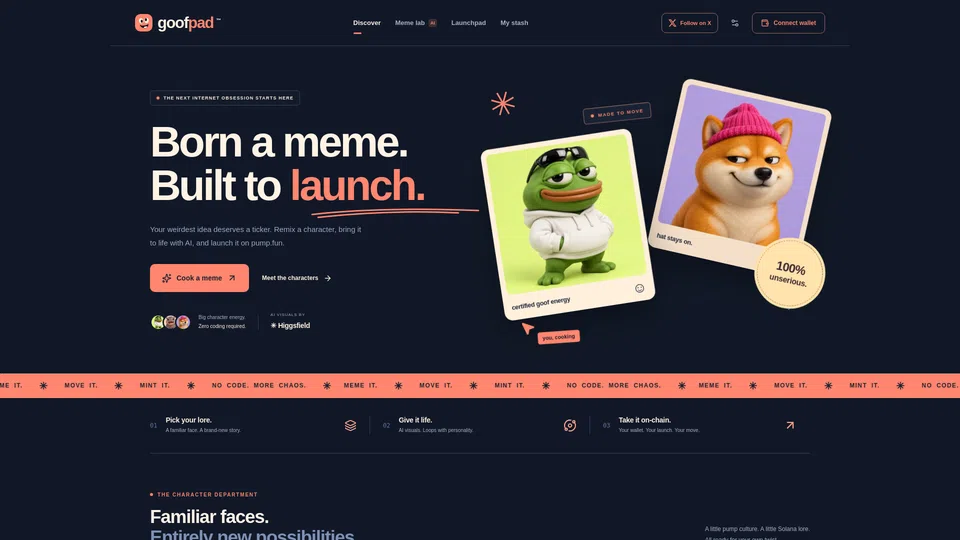 Homepage snapshot at launch