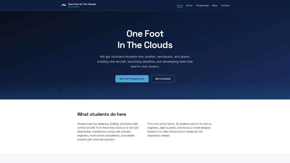 Homepage snapshot at launch