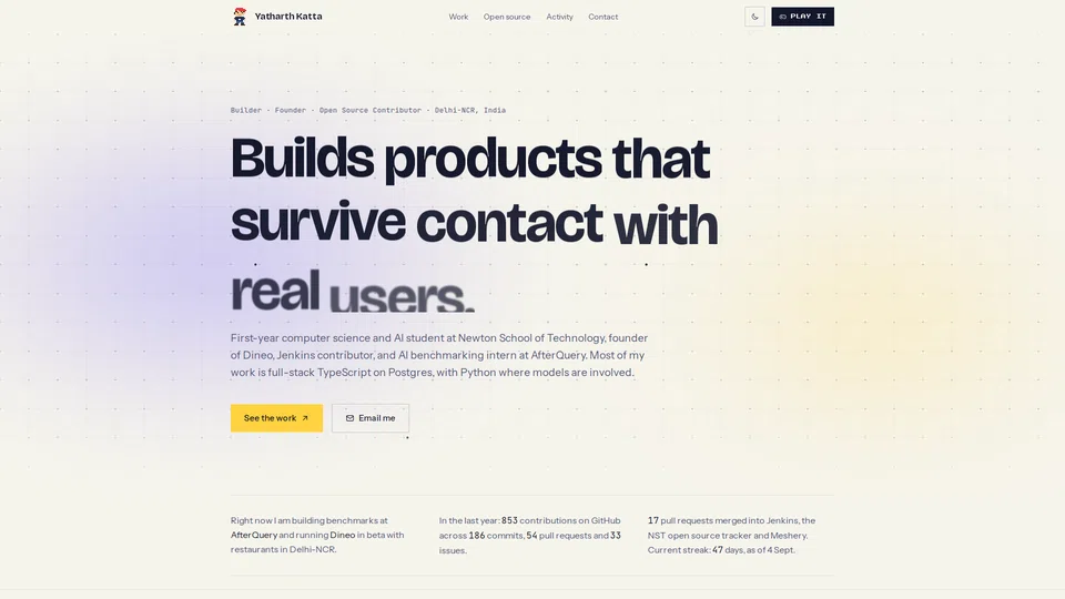 Homepage snapshot at launch