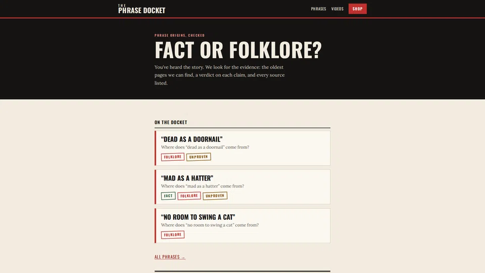 Homepage snapshot at launch